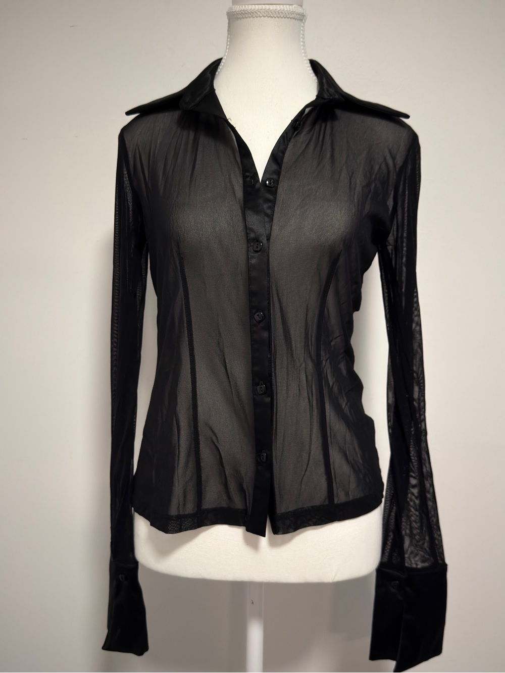 Danier Black Sheer Button-Down Blouse
